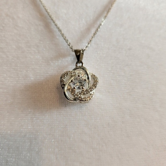 Vintage IBB Cubic Zirconia Sterling Silver Flower Necklace - Picture 6 of 7